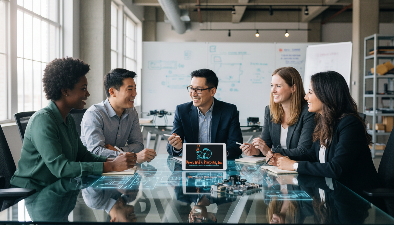 Professional team collaborating on industrial project